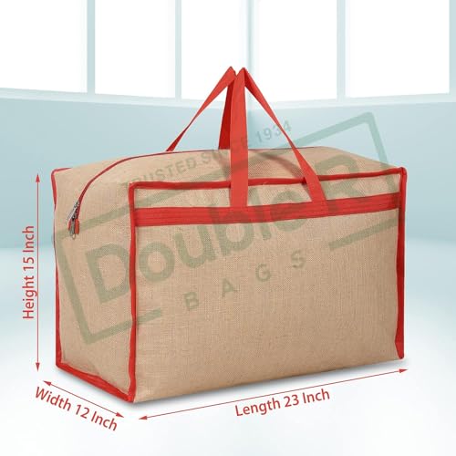 Image of Shibui Heavy Duty Extra Large Storage Bag, Moving Bag Tote, Blanket Clothes Organizer, Comforter, Bedroom closet, Room Essentials (Grey Canvas) (Pack of 1, Red)