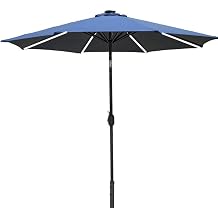 LSLYTQ Upgrade 2.7M Garden Parasol Umbrella 360-Degree LED Market Patio Umbrella with 8 LED Solar Lights Outdoor Patio Beach Sun Shade,Blue good