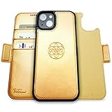 Dreem Fibonacci iPhone 14 Plus Wallet Case / 2-in-1 Shockproof MagSafe Case and Detachable Luxury Vegan Leather Folio with RFID Card Protection and Stand; for Women and Men - Gold