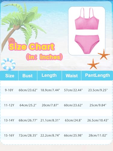 Image of Girl's 2 Piece Swimsuit Solid Spaghetti Strap Bikini Sets Beach Bathing Suit Swimwear for Teen Kids