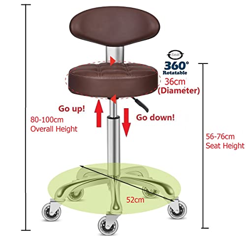 Image of Kaleurrier Swivel Stool Adjustable Height: Heavy Duty Rolling Stool Chair for Kitchen Salon Bar Office Drafting Standing Desk Garage Shop - Seat Height 22-30 inch(with Back Rest) (Coffee)