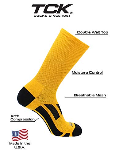 Tck Elite Performance Solid Color Crew Socks (Gold, Large) #TOP2
