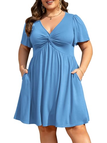 Manllenshie Womens Plus Size Summer Dress Casual Short Sleeves Deep