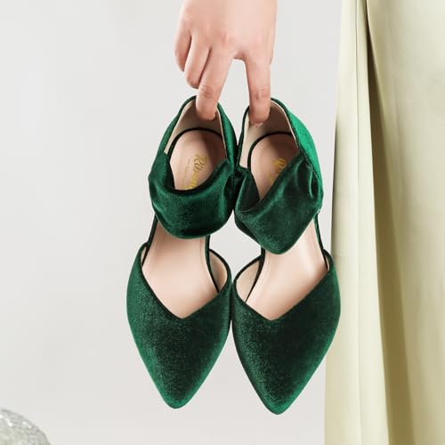 Image of RIBONGZ Kitten Heels for Women Closed Toe Comfortable Low Heels Pointed Toe Sexy Slip on Pumps Bridal Party Dressy Shoes