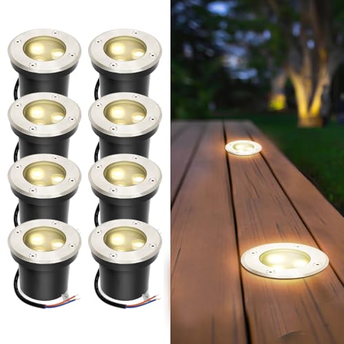 ISOISL 8 Stück Bodeneinbaustrahler aussen mit LED 3W Warmweiß IP65 Bodenstrahler außen Schwarz matt rund,Bodenleuchten befahrbar 230V,Bodeneinbauleuchten für Boden Garten Pool Pflanzen