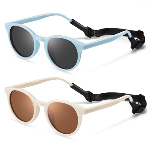 Image of Cute Kids Polarized Sunglasses,Baby Sun Glasses with Strap for Toddler Girls Boys Flexible Round UV Protection