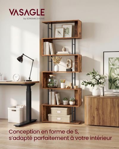 VASAGLE Bibliothèque en Forme de S, Étagère de Rangement à 7 Niveaux, Cadre en Acier, pour Salon, Bureau, 60 x 24 x 190,5 cm, Marron Rustique et Noir Mat, Collection Barnet LLS173KD01 – vue 3