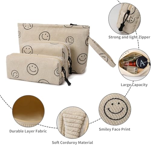 Small Cosmetic Bag set for Women Corduroy Makeup Bag with Interior Pocketes Cute Corduroy Makeup Pouches Women Small Toiletry Bag4