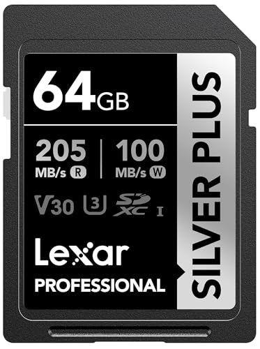 Lexar Professional SILVER PLUS SDXC UHS-I �J�[�h64GB SD�J�[�h V30 �B�e 4K�r�f�I �^�� FULL-HD �ő�ǎ摬�x205MB/s �����]�� �R���p�N�g�J�����p �����t�� LSDSIPL064G-BN