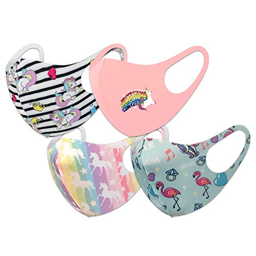 Kids Reusable Washable Face Bandanas Protective Covering For Children 4 Pieces Set (Unicorn 4 Set KM65, 63, 64, 60)