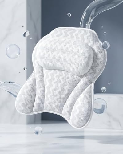 Image of Premium Bath Pillow with 6 Strong Suction Cups, Soft Mesh Neck and Back Support, Ergonomic Tub Pillow for Relaxing Bath, White by Texco International