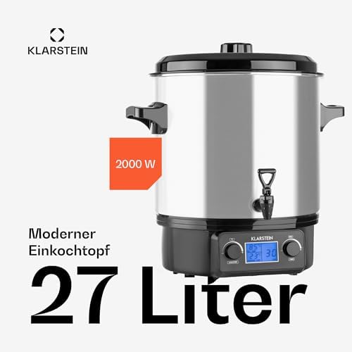 Bild 3 - Klarstein Biggie Digital - Einkochvollautomat, Einkochtopf, elektrisch, 27 Liter, 2000 Watt, Timer, Abschaltautomatik, Display mit Zeit- und Temperatur-Anzeige, Ablaufhahn, Edelstahl, silber