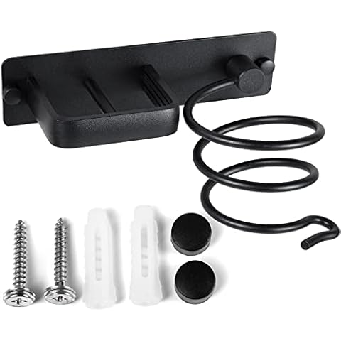 YUET Hair Dryer Holder Hairdryer Station Wall Mounted Spiral Shelf Bracket Stand Hanger Straightener Organizer Blow Storage with Holes Rack For Bathroom Aluminum Professional Black Cover