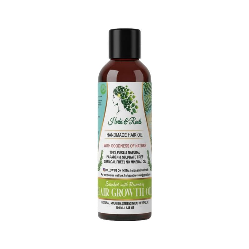Image of Herbs & Roots Hair Growth Oil - enriched with rosemary Nourishing Ayurvedic Herbal Oil for Hair Fall Control, Hair Regrowth, Strong Roots & Healthy Scalp pack of 2 |100ml each