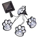 hellum solar Pfoten, led Pfoten Outdoor mit 4 weiße LEDs, 240 cm Lichtlänge solar Katzenpfoten, solarbetrieben LED Garten Hundepfoten, Kabel schwarz, 523690