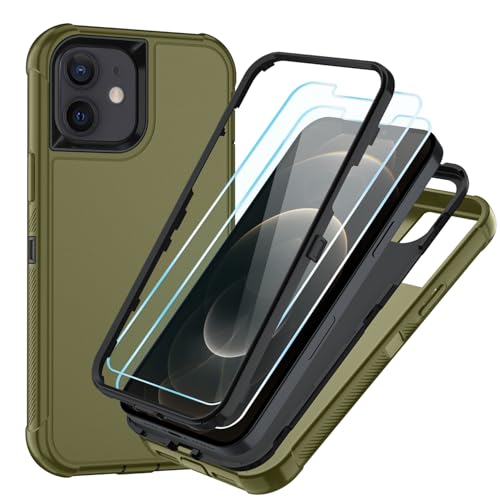 Image of SunStory Compatible with iPhone 12 /12 Pro Case with HD Screen Protector, 3-Layer Heavy Duty Full-Body Cover,3 in 1 Hybrid Protective Case for iPhone 12 /12 Pro 6.1 inch,ArmyGreen