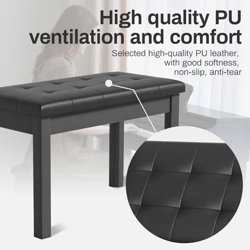 Aodsk ALP-12BK Piano Bench With Padded Cushion And Storage Compartment For Music Books,Solid Wood Keyboard Bench Duet Piano Bench,Black Piano Stool,29.13''X12.99''X18.11Inches thumb #5