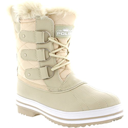 Polar Femmes Matelassé Court Canard Fourrure Doublée Boue Neige Hiver Bottes - BEI38 - AYC0014,38 EU,Beige Nylon