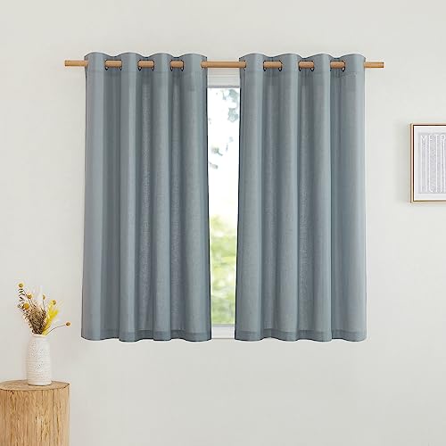 NICETOWN Thick Linen Stone Blue Curtains for Kitchen, Grommet Short Semi Sheer Window Treatments Privacy Assured with Light Filtering Linen Blend for