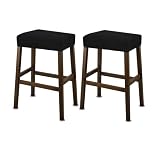 NeColorLife Rectangle Bar Stool Covers,Stretch Waterproof Saddle Seat Covers for Counter Height and Kitchen Island Chairs,Vanity Barstool Cushion Protector,Black,Pattern A,2 Pack