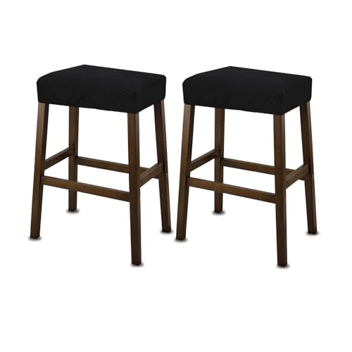 Image of NeColorLife Rectangle Bar Stool Covers Waterproof,Black,2 Pack | Stretch Saddle Seat Covers for Counter Height, Kitchen Island, and Vanity Bar Stools, Protecting Seats from Daily Wear
