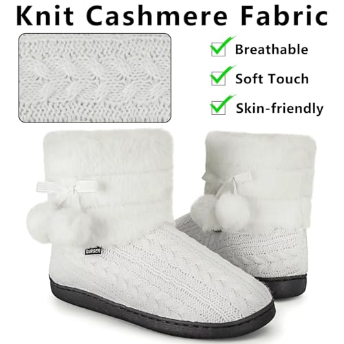 Knit Slipper Boots Women Plush Lining Memory Foam Indoor Outdoor House Shoes with Pom-Pom4