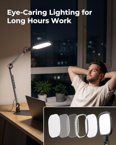 Led Desk Lamps for Office Home, Tall Metal Swing Arm Task Lights w/ Base — view 3