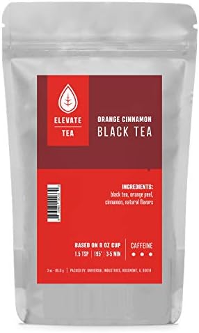 Elevate Tea Orange Cinnamon Tea - Loose Leaf Black Tea, High Caffeine, 3 oz Pouch - 30 Cups, Hot & Iced Tea, No Artificals