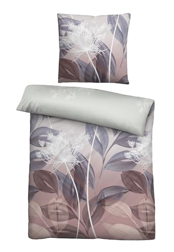biberna Feinbiber Bettwäsche 0004100 BLÄTTERRANKE 1x 135x200 cm + 1x 80x80 cm, Macchiato