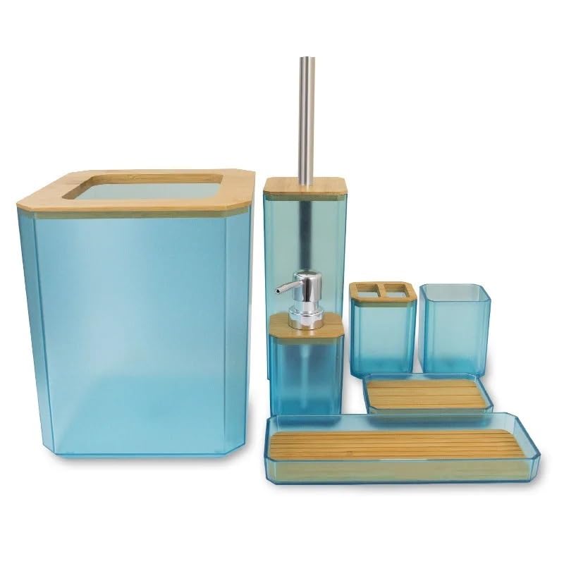 Set dispensador de jabón conjunto de accesorios de baño de bambú, kit de plástico, dispensador de jabón, taza de cepillo de dientes, jabonera conjunto de baño accesorio(Gray 6pcs C)