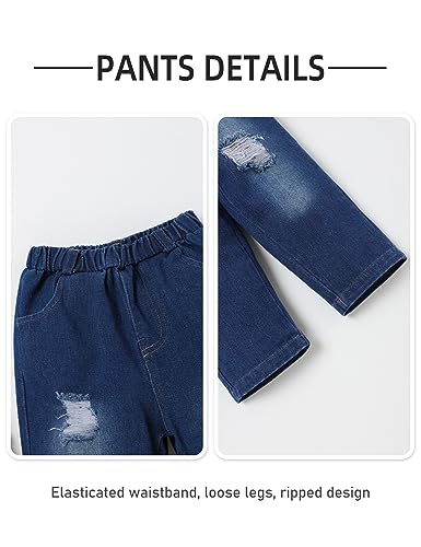 Image of Gaupafmb Baby Boy Clothes Toddler Boy Outfits Long Sleeve Hoodie Sweatshirts and Ripped Jeans 2Pcs Outfits Set