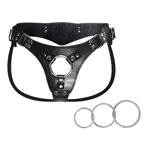 Verstellbares Leder-Gothic-Strap-On-Geschirr mit durchlöchertem Design für Frauen und Männer, strapless Erwachsenen-Spielzeug für lesbische und schwule Paare, Taillenumfang 63-122 cm