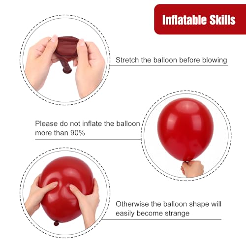 Image of RUBFAC Ruby Red Balloons 65pcs, 12 Inch Dark Red Burgundy Party Balloon with Ribbons for Birthday, Wedding, Baby Shower Decorations