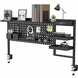 VIVO Steel Clamp-on 46 x 25 inch Desk Pegboard System with Storage Shelf and Accessory Trays, Multi-Purpose Office Organizer, Black, PP-PBSF46