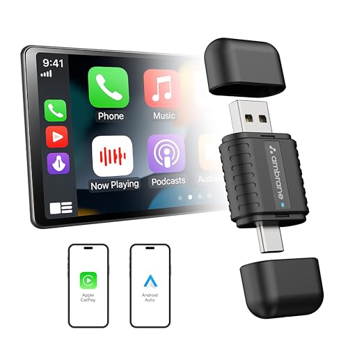 Image of Ambrane 2 in 1 Wireless CarPlay & Android Auto Adapter | Convert Wired to Wire-Less CarPlay /Android-Auto | Plug & Play USB Dongle | Bluetooth 5.4 + Dual-Band Wi-Fi | Works with iPhone & Smartphone
