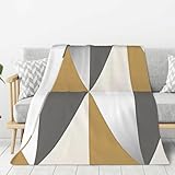 Horden Geometrisches Dreieck Grau Silber Senf,Überwurfdecke, warme Flanell-Plüsch-Sofadecke als Bettdecke/Bettlaken,40