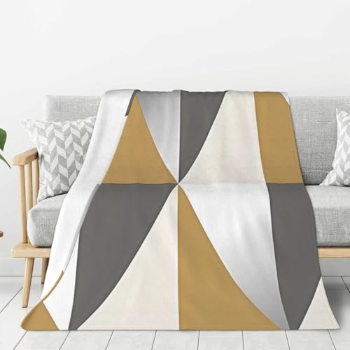 Horden Geometrisches Dreieck Grau Silber Senf,Überwurfdecke, warme Flanell-Plüsch-Sofadecke als Bettdecke/Bettlaken,40