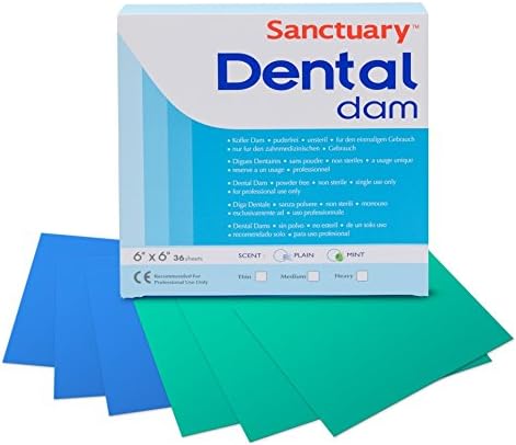VIVID Sanctuary Latex Dental Dam,Powder Free, Pack of 36 (Green Mint 6" x 6" Heavy)