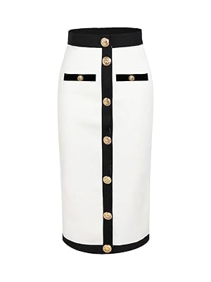 Women Button Patchwork Office Work Bodycon Skirt Fashion High Waist Party Club Pencil Skirt