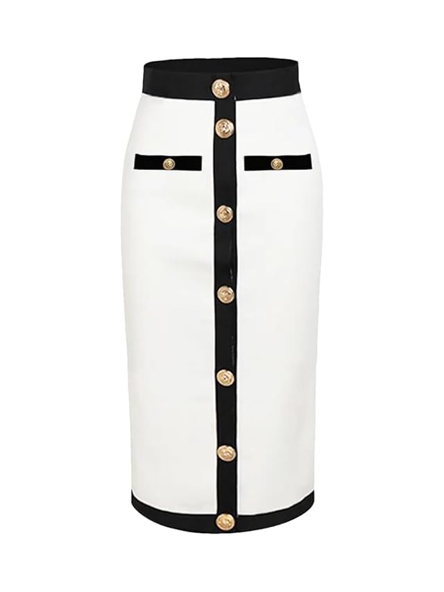 Women Button Patchwork Office Work Bodycon Skirt Fashion High Waist Party Club Pencil Skirt