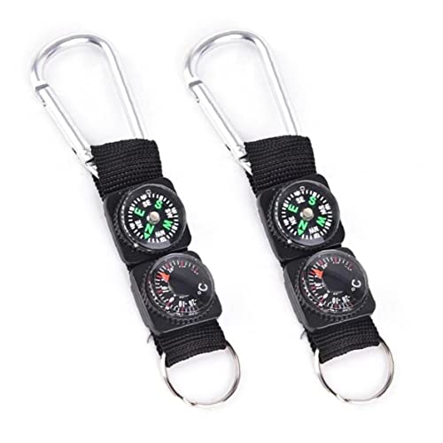 PiniceCore 2 Stücke 3 in 1 Camping Klettern Wandern Mini Carabiner Keychain Kompass Thermometer Aufhänger Schlüsselanhänger