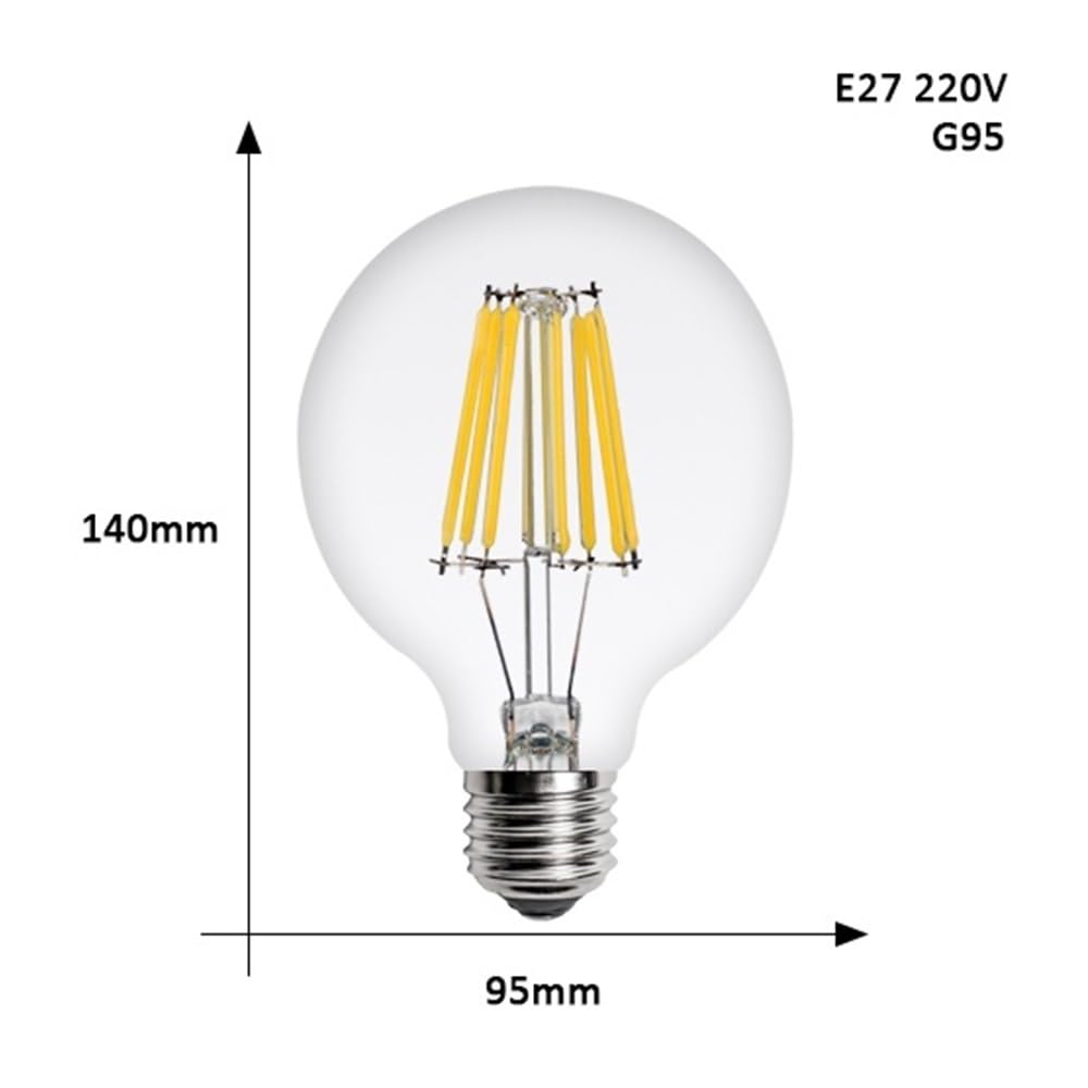 fengyan Casa bombillas, Paquete de 10 bombillas de filamento LED E27/E14 220 V, luz de vela retro, bombillas Edison de luz LED Familiar Lámpara(2700K G95 E27,8W)