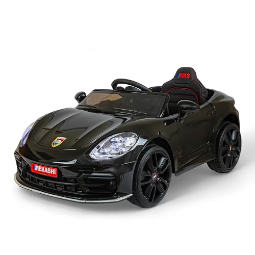 Image of MEKASHI Electric Ride-On Car for Kids 1-7 Years, 12V Battery, Remote Control, 5 Speed, LED Lights, Bluetooth, Metallic Black