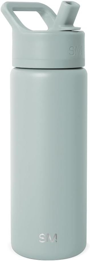 Simple Modern Kids Water Bottle with Straw Lid Vacuum Insulated Stainless Steel Metal Thermos Bottles | Reusable Leak Proof BPA-Free Flask for School | Summit Collection | 18oz, Sea Glass Sage