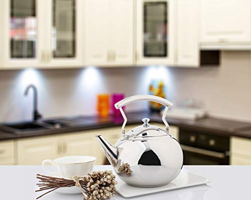 OMGard Teapot with Infuser Loose Tea Leaf 2 Liter Stainless Steel Tea Pot Coffee Water Small Kettle Filter Set Warmer Teakettle for Stovetop Induction Stove Top 2.1 Quart / 68 Ounce