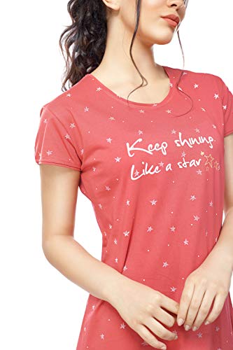 Image of ZEYO Women's Cotton Night Dress Star Printed Brown Knee Length Night Gown 5316
