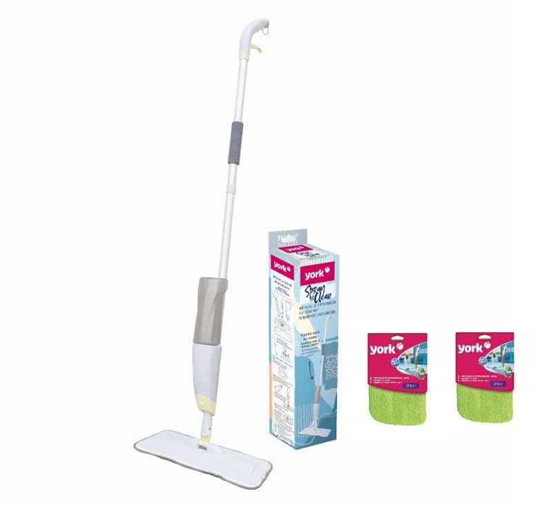 York Flat Spray Mop, 2 in 1, Liquid Dispenser and Movable Handle, Water efficient Cleaning High Absorbent Microfiber, for Wet & Dry Surface, Marble Flooring,Tiles Cleaning (Single Mop + 2 Refil)