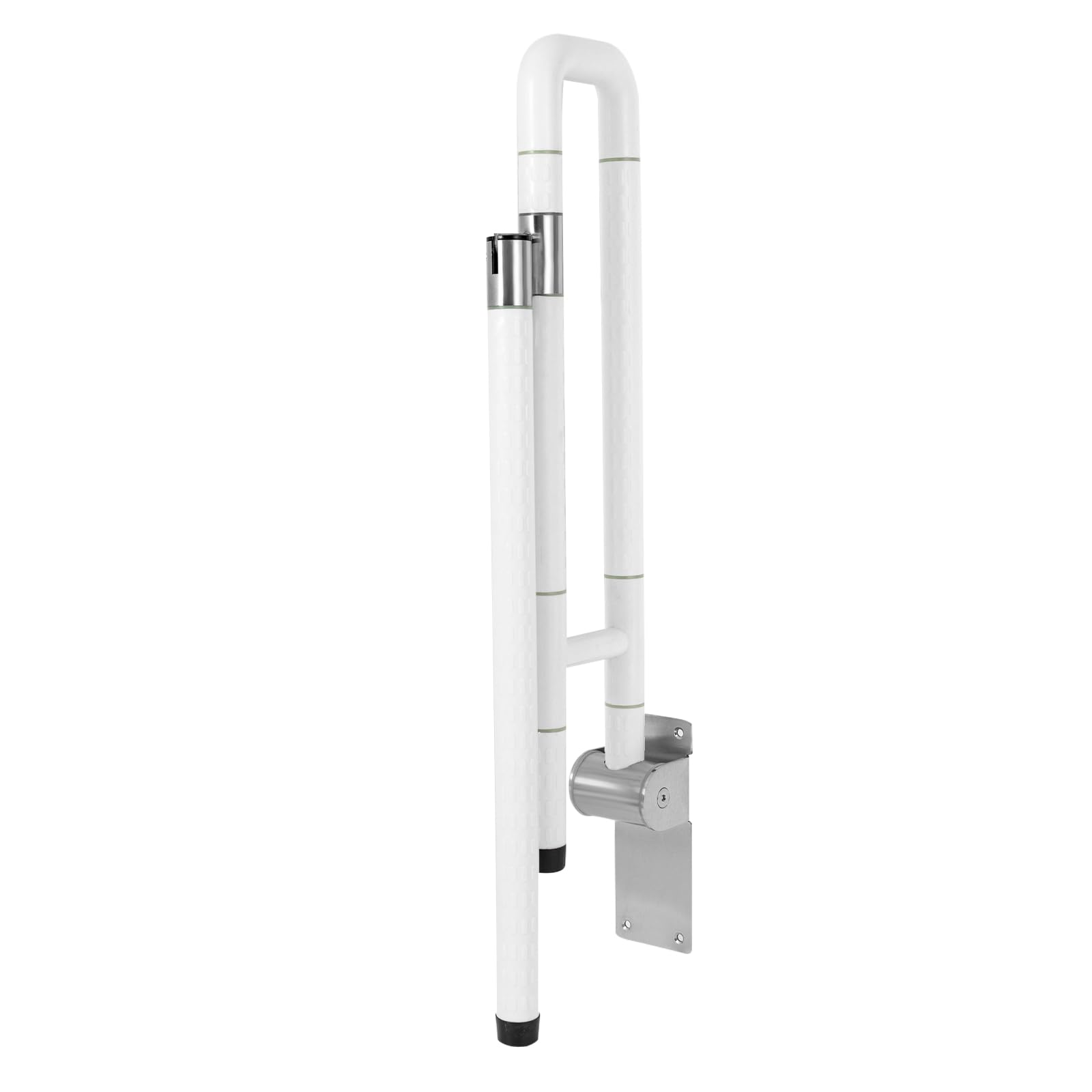 Asidero plegable para inodoro, 100 kg, forma de L, 60 x 70 cm, antideslizante, con ayuda nocturna, plegable de acero inoxidable y ABS, para personas mayores, discapacitados (blanco, 60 cm)