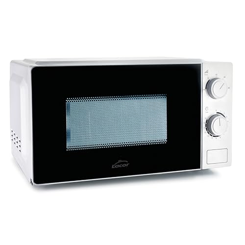 Lacor - 69480 - Microondas Luno, 20 L, 700 W de Potencia, Panel Analógico con Función Descongelar, Plato Giratorio 24,5 cm, Diseño Elegante, Calentamiento Rápido y Uniforme