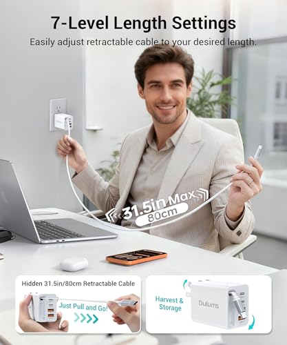 Image of 2026 Updated 40W Retractable Charger,4Port Travel Essentials Multiport,5-in-1 PD Wall Charger Block Plug+2.6ft Type C Cables, Fast Phone Charging Foldable Brick for iPhone 17 /16 /15 Pro Max,Galaxy